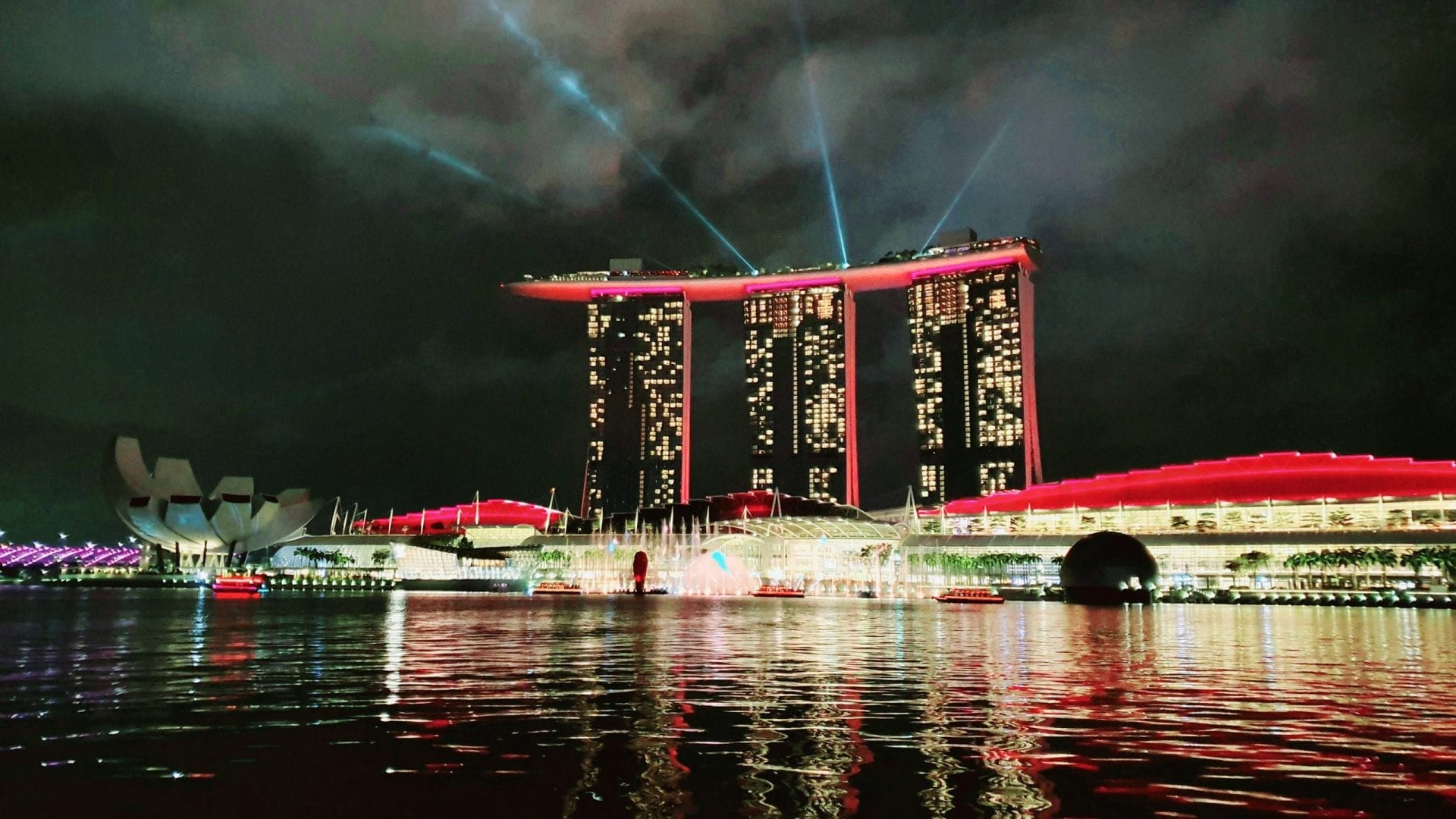 Red laser on Marina Sands Bay