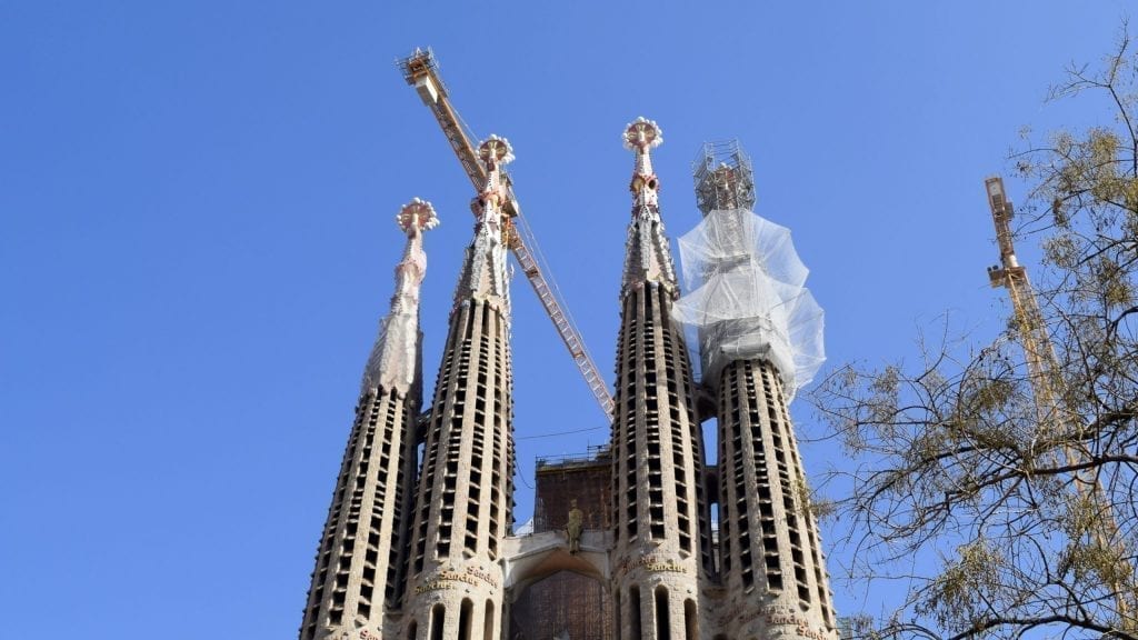 Outside view of Sagrada Familia, the top tourist destination in Barcelona. 