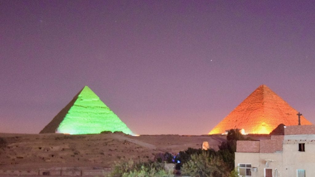 Light and sound show in the ancient pyramids of Giza. 