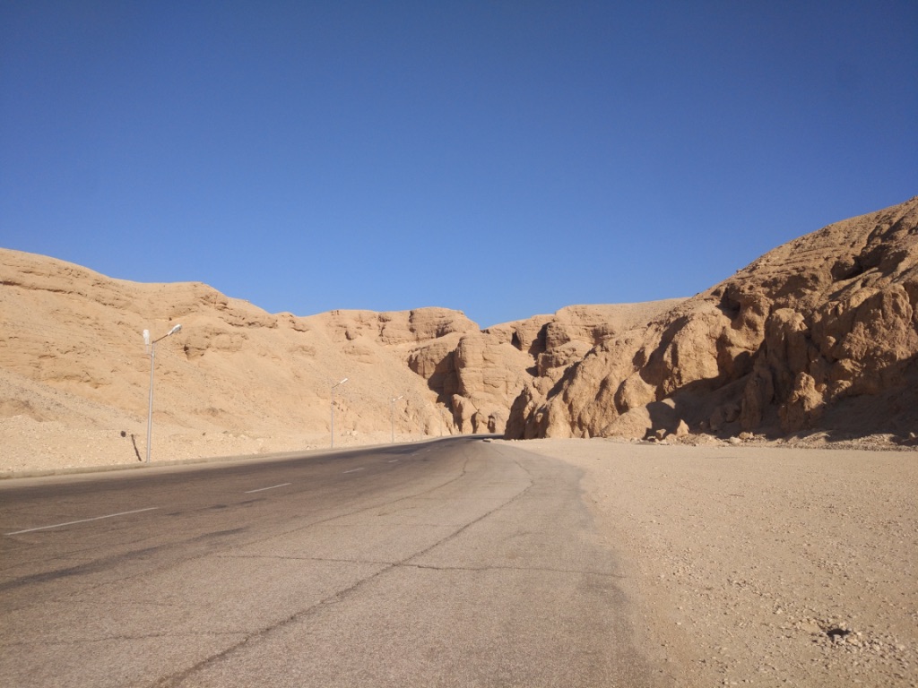 Empty street in the valley of Kings in Luxor, Egypt. 