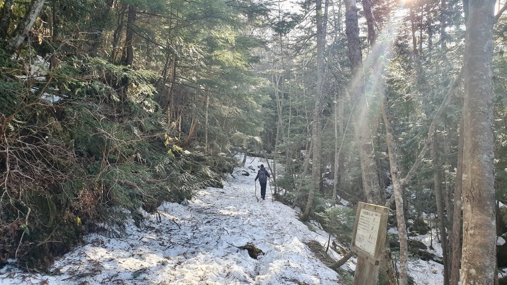 We saw snow during our hike to Karikomi lake in Japan.