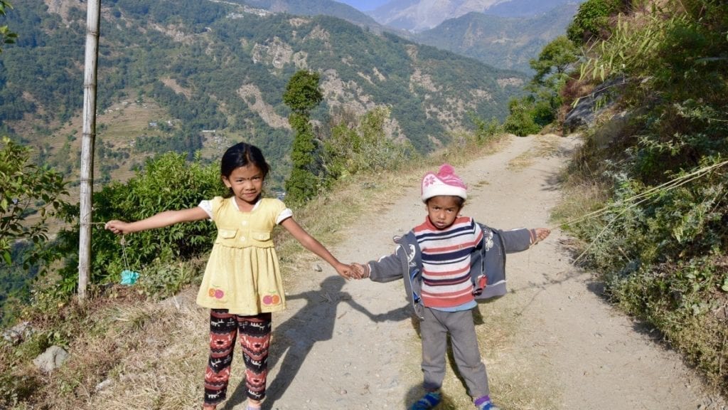 Two little angels blocked our road and demanding for money during my Annapurna base camp trek !