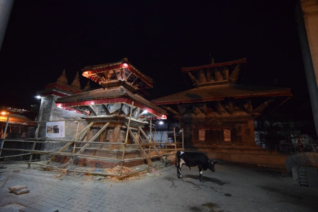 A scene from Durbar Square in Thamel, Kathmandu at night