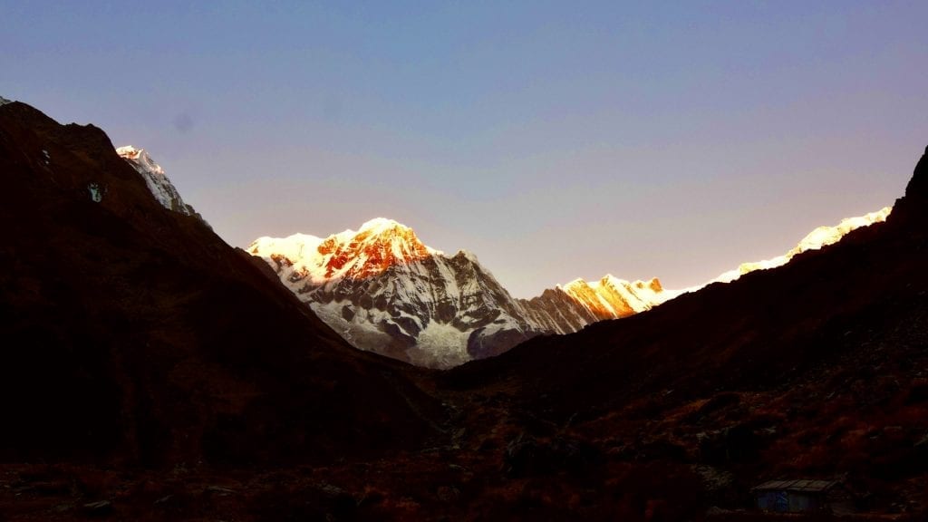 Sunrise from MBC during Annapurna Sanctuary Trek. 