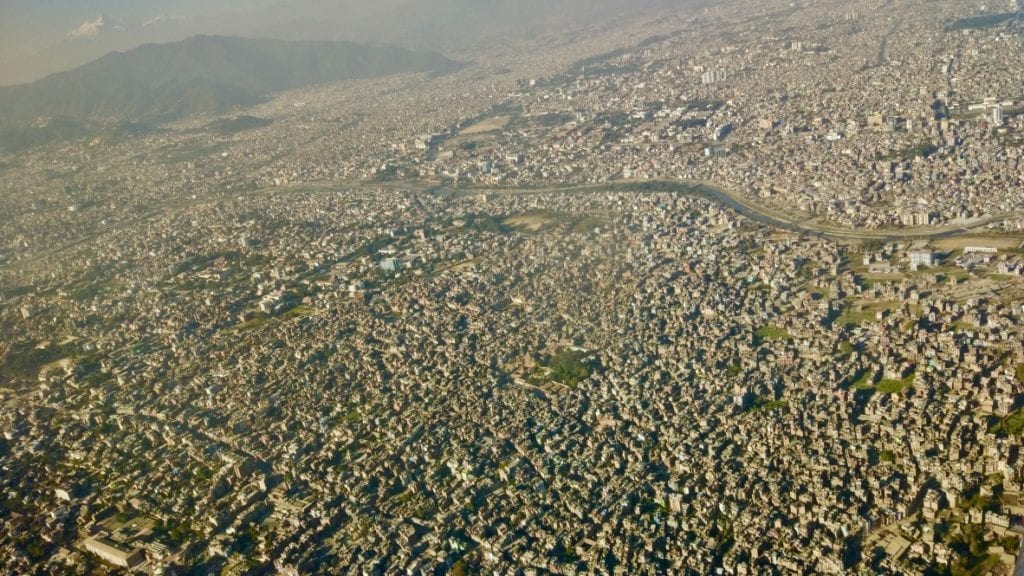 Aerial view of Kathmandu taken from plane