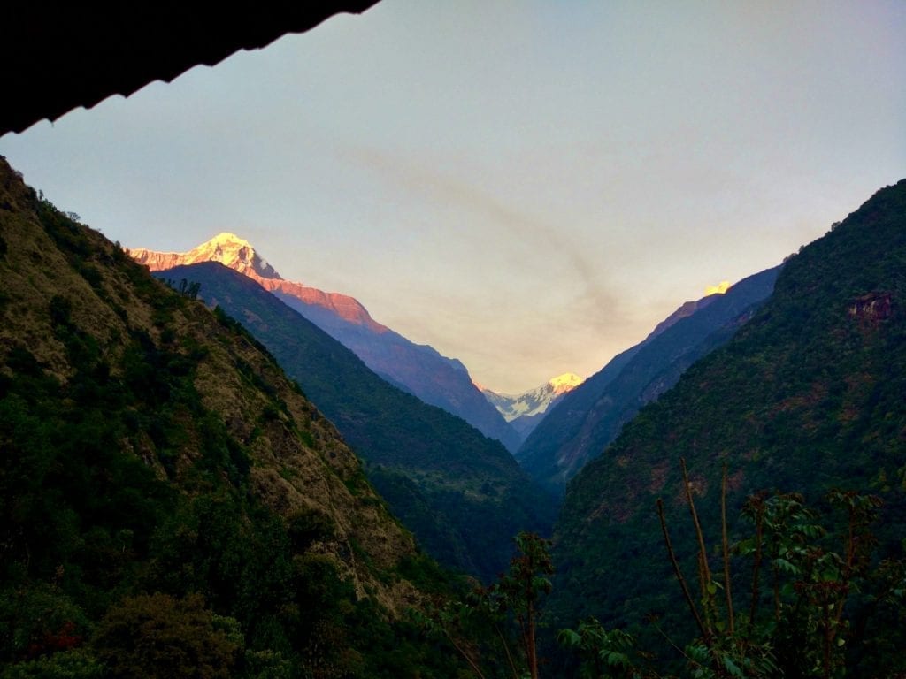 Sunset in Jhinu Danda during Annapurna Base Camp trek. 