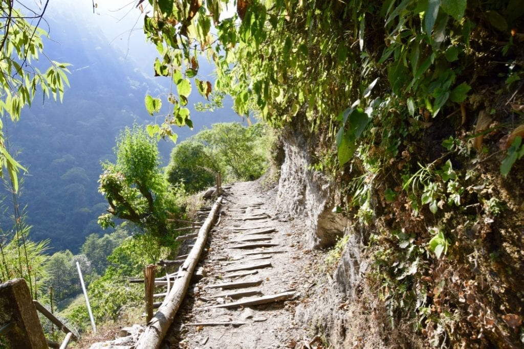 A narrow street made of bamboo during Annapurna base camp trek. 