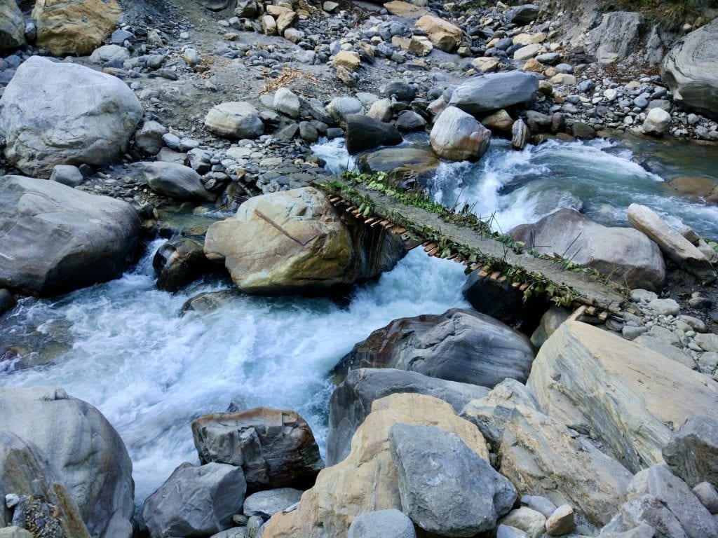 A short bridge to cross stream during Annapurna Base Camp. 