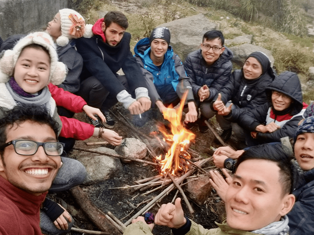 Getting warm with fire on our way to mount Fansipan