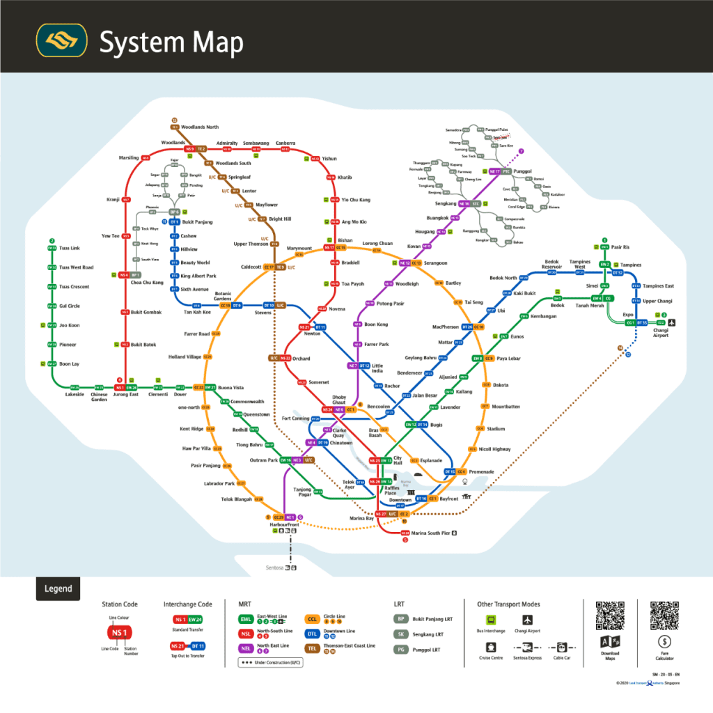 Metro system map of Singapore. Singapore has an efficient metro system.  