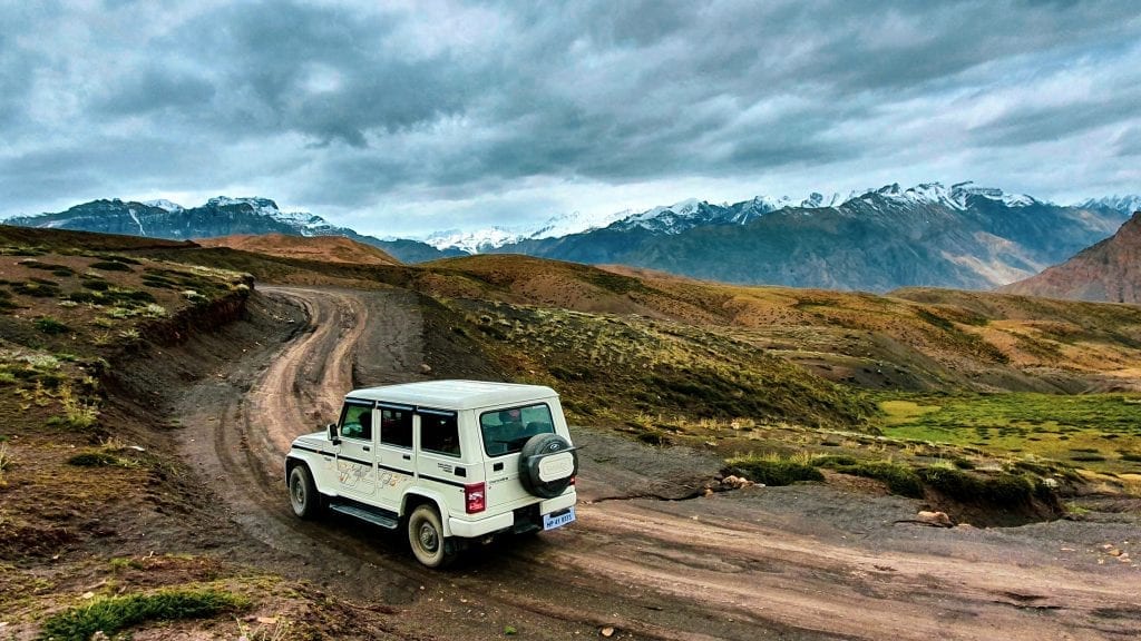 Scenic road in Langza village in Spiti valley