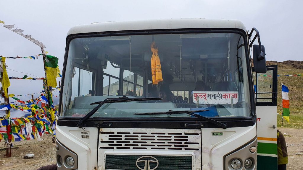 This bus runs between Manali and Kaza in Spiti Valley. 