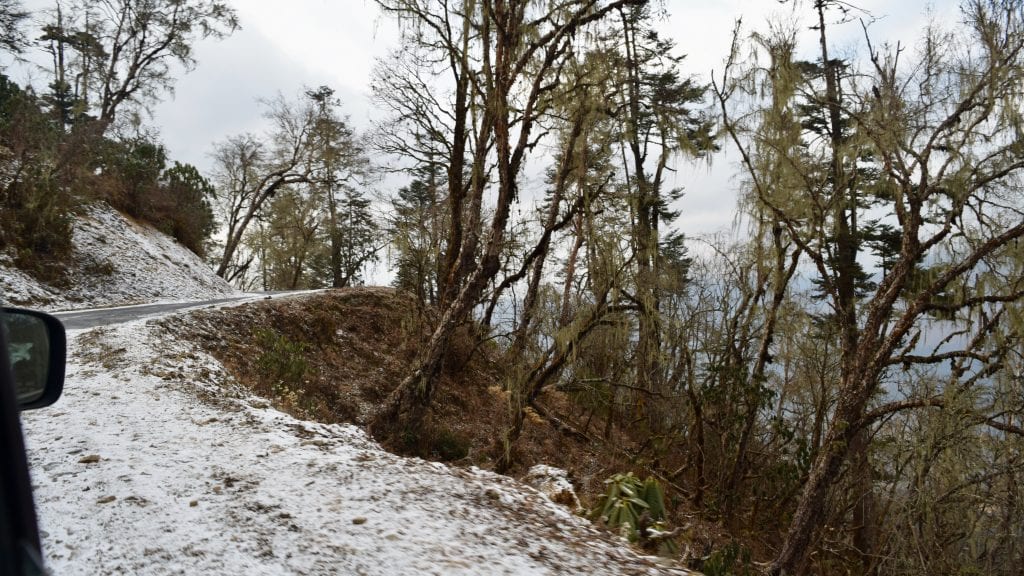 Snowy Road to Phobjikha Valley